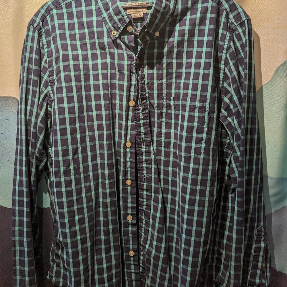 Navy and Green Gingham Button Down